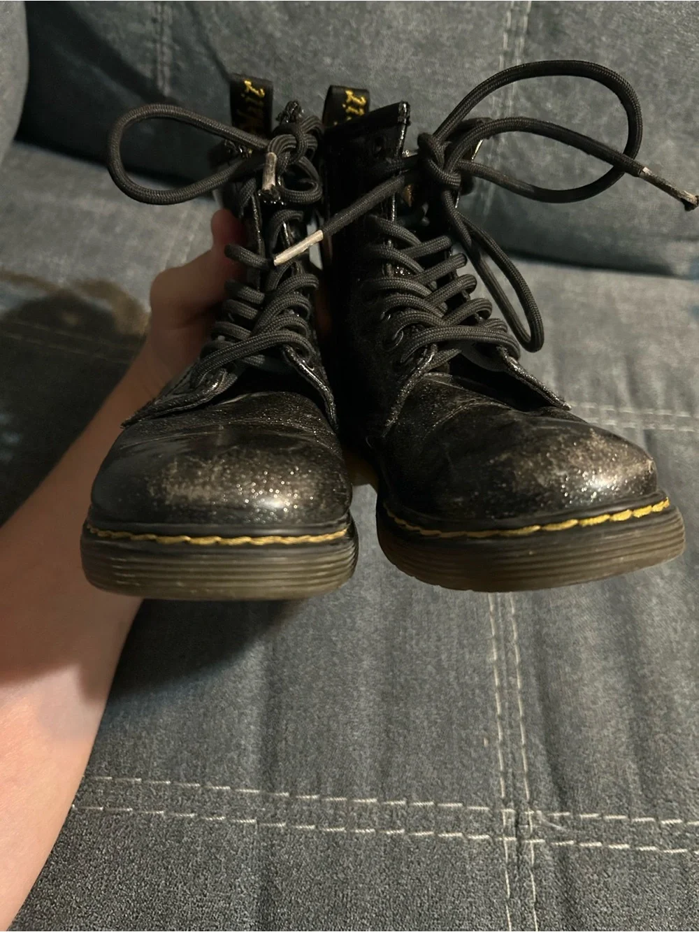 Dr. Martens Black Glitter Lace-Up Kids Boots